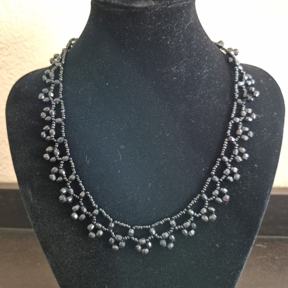 Vintage Carol For Eva Graham Necklace Black Beaded Plastic New